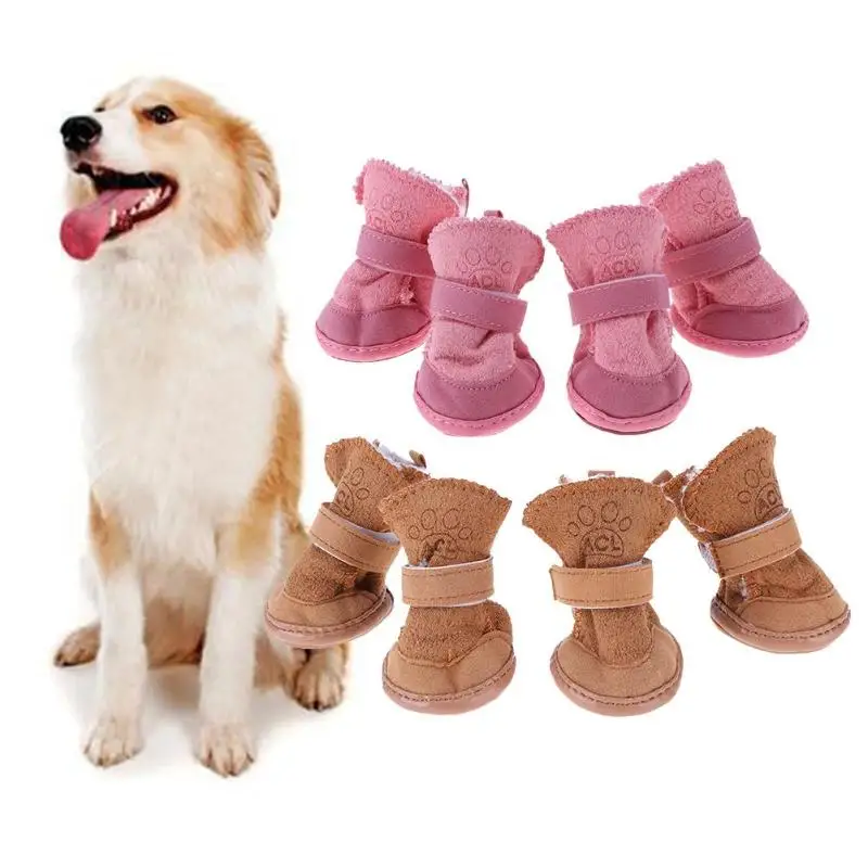 

4pcs Pet Products Pet Puppy Thick Snow Boots Dog Plush Winter Warm Shoes Cashmere snowshoes cotton shoes Dog Accessories
