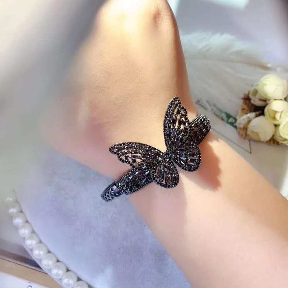 Hibrid роскошный дизайн, Блестящая бабочка, кубический цирконий, багет, манжета, браслет и браслеты, модные ювелирные изделия, браслеты, B-143