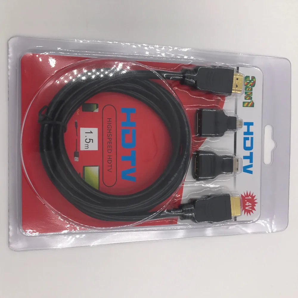 

HD Cable HDMI Cable With Micro Port Mini Port Fit for all Devices HDMI to Mini to Micro Cable 1.5M High Quality For TV Mobile