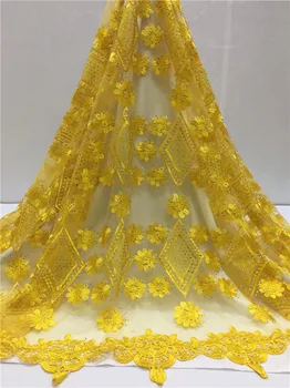 

2019 Latest French Nigerian Laces Fabric High Quality Tulle African Laces Fabric Wedding African French Tulle Lace yellow(YD-419