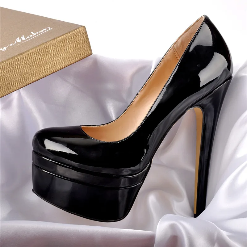 Onlymaker/туфли-лодочки женские туфли на высоком тонком каблуке 16 см и платформе 4 см; пикантные вечерние туфли из лакированной кожи на шпильке; большие размеры 15