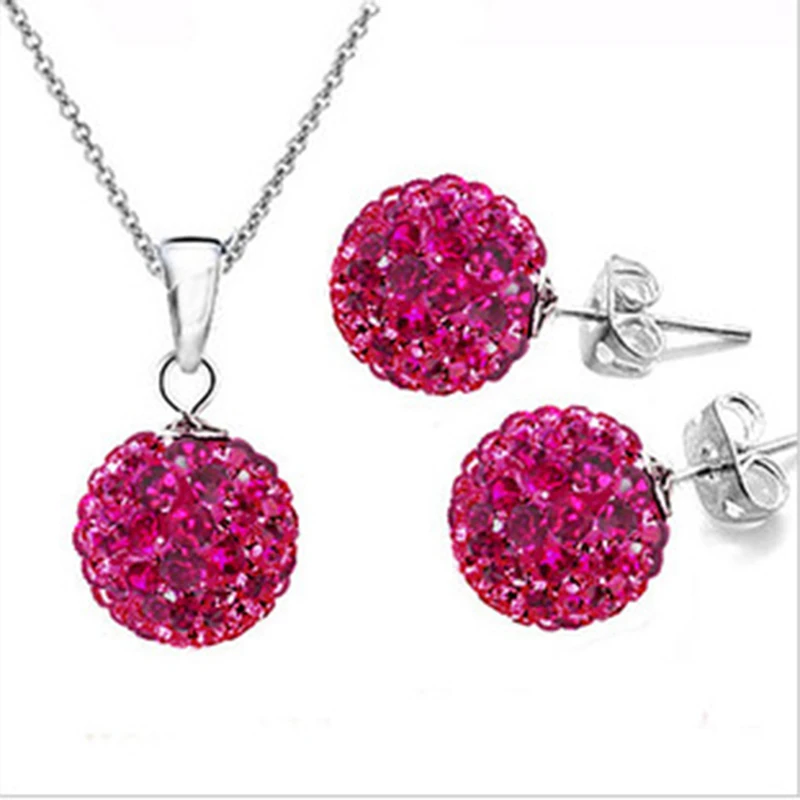 

Shiny Latest Jewelry Set Womens Crystal Solid Silver Disco Ball Stud Earring Pendant Necklace Women