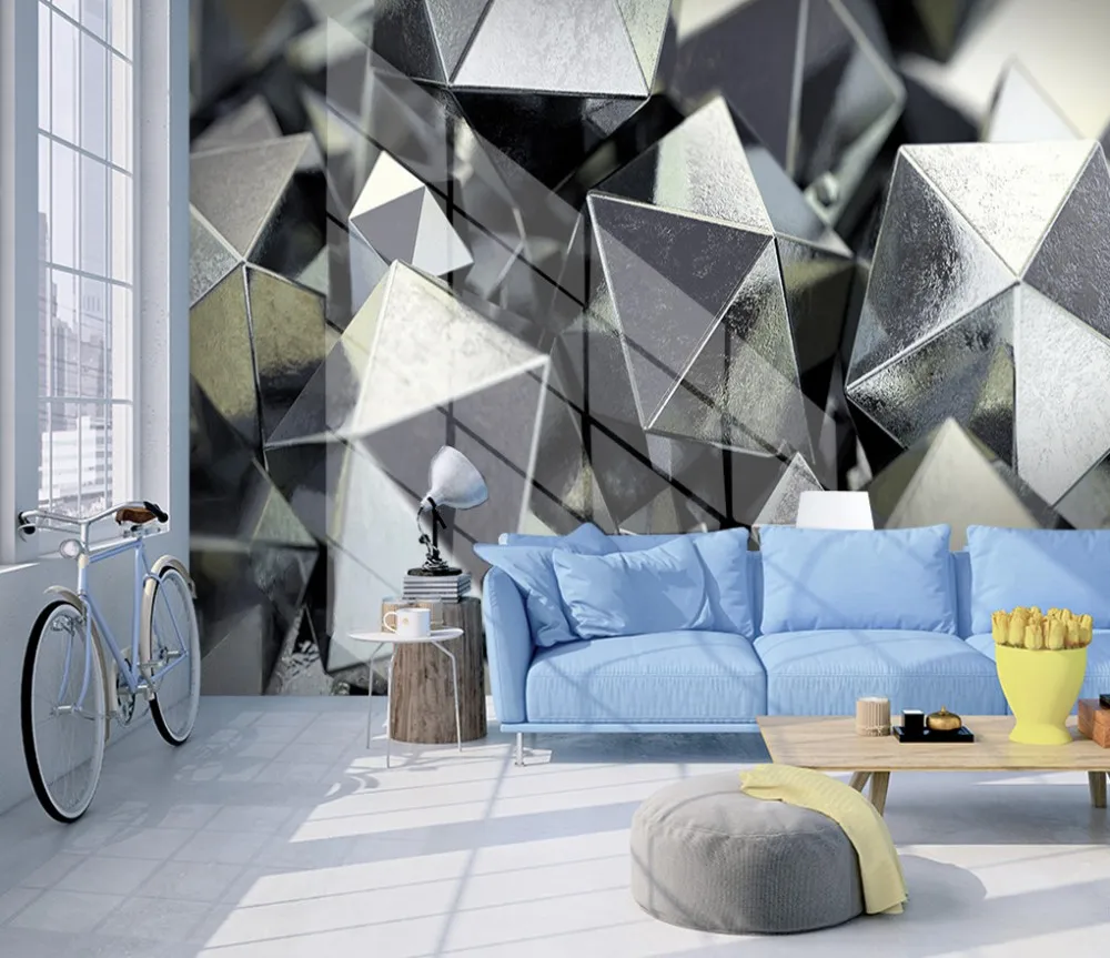 

Free Shipping Custom 3D Modern Geometric Pentagonal Livingroom Background Wall Painting Decorative Wallpaper Photo Mural Bedroom