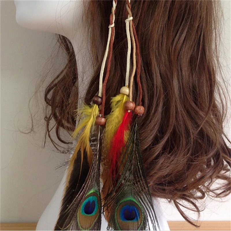 New Indian Beads Feathers Gypsy Hair Headband for Women Girl Boho Hair Accessories Feather