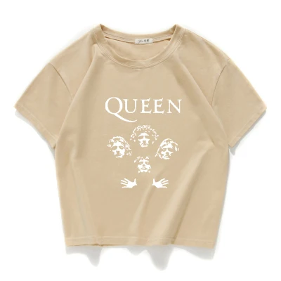 Блестящая рок-группа футболка с надписью Queen shirt femme хлопковая уличная футболка Фредди Меркурий женские топы хипстерский укороченный топ Женская одежда - Цвет: W374 khaki