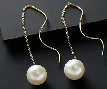 

free shipping>>>>noble jewelry 11-12mm Freshwater pearl earring 18k