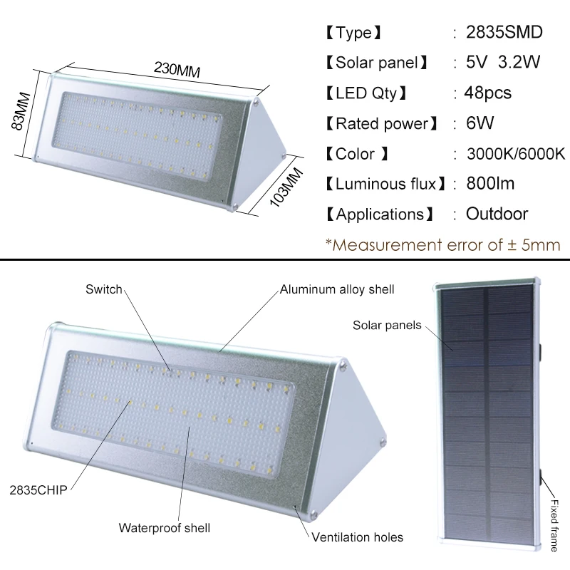 Высокая Яркость светодиодные солнечные лампы IP65 SMD 2835 48 Светодиодный s диодный solar со световым датчиком для Сенсор энергосберегающие высокое качество Алюминий из алюминиевого сплава