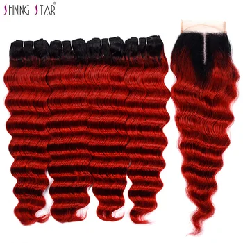 

1B Red Ombre Loose Deep Wave Bundles With Closure 4 Brazilian Hair Weave Bundles With Closure Ombre 100 Human Hair Weave Nonremy