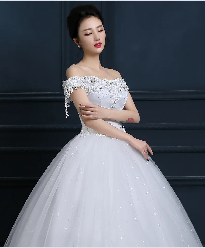 LAMYA Cheap China Wedding Dress Crystal Pregnant Plus Size Boat Neck Robe De Mariée Bride Ball Gowns Vestido De Noiva lace wedding dress