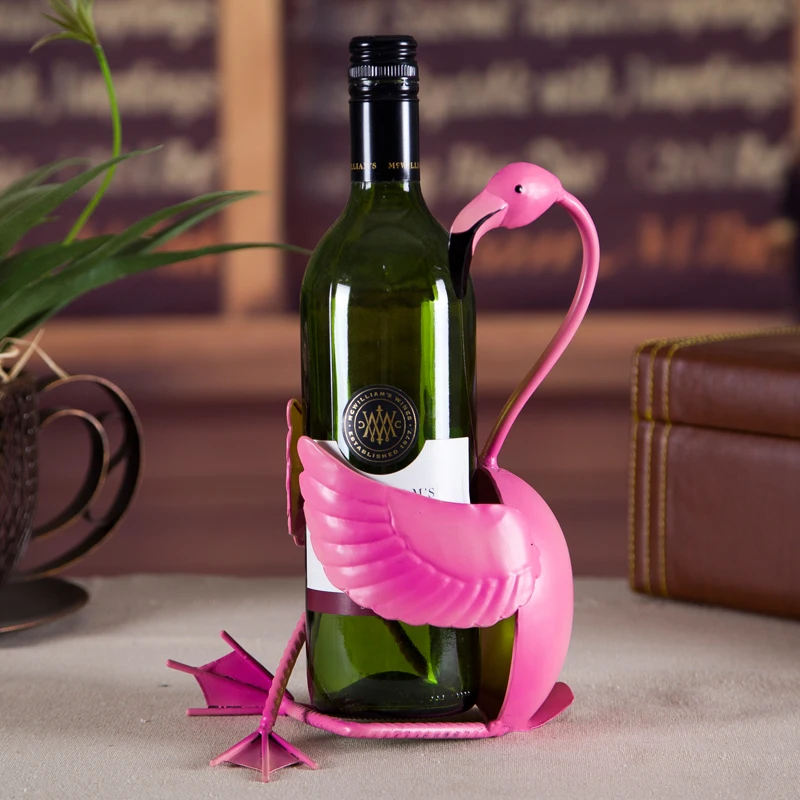 Creative Wrought Iron Art Flamingo Figurine Wine Stand Decorative Metal
