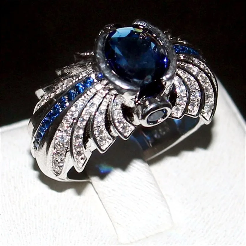 choucong Jewelry Men's 925 Sterling Silver Ellipse Blue 5a Zircon Stone Pave cz ring Engagement Wedding Bands boy Size 8-13 gift