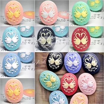

2/4Pcs Resin Vintage Style Oval Swan Animal Flat Back Cameo Cabochon 41.5x31.5x7mm For Jewelry Accessories Wholesale RB0597