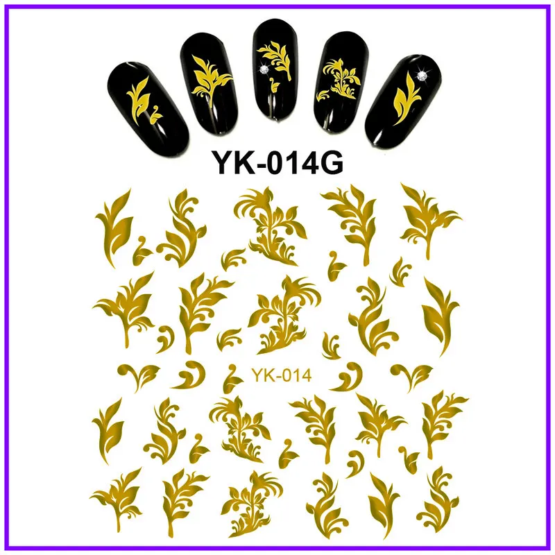 Золотые/серебряные Водные Наклейки металлические наклейки для ногтей цветок Роза вихревая лоза фиолетовый кленовые листья трава джунгли куст YK013-018