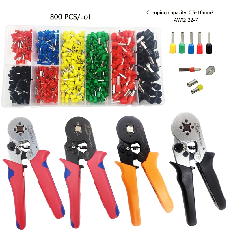 

Multitool crimping pliers round nose 800PCS crimping tube terminals hand tools for 0.25-10mm2 AWG22-7 wire and cable COLORS