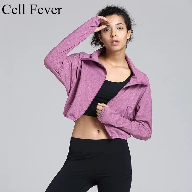 

Running Jacket For Women Yoga Zipper Long Sleeve Thumb Hole Female Sport Jacket Fitness Ladies Short Clothing Top Gym Sportswear