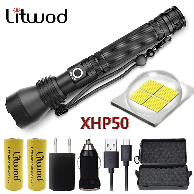 

Z20 Litwod 1285 high powerful Tactical defense LED flashlight torch CREE XHP50 chip power by 18650 or 26650 Battery Lantern