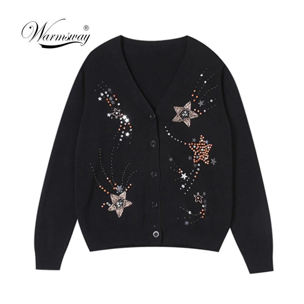 

Spring women Europe bead single-breasted sweater Long sleeve cardigan Stars Sequins Slim Female Short Coat Outwear C-104
