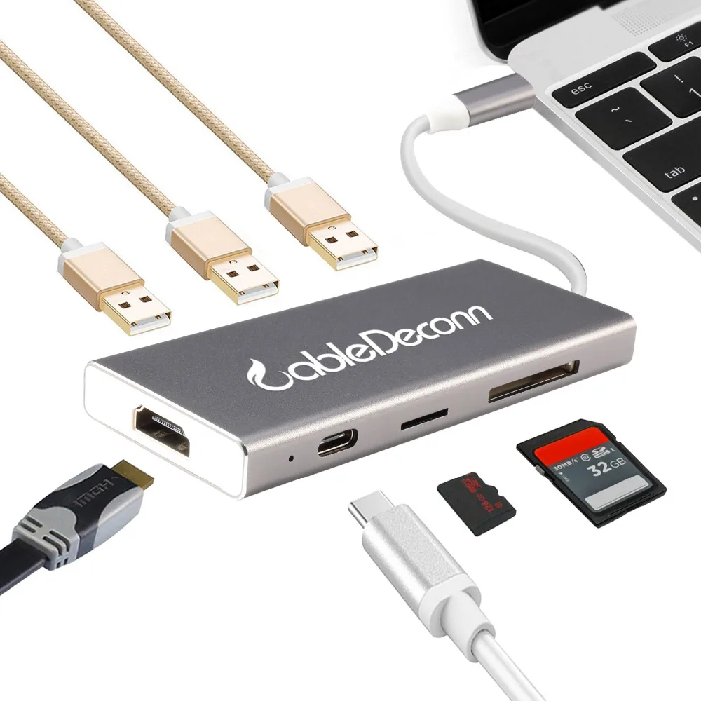 7 в 1 Тип c USB3.1 к HDMI USB 3 хаб SD TF карта конвертер usb c док-станция для samsung S8 ноутбука