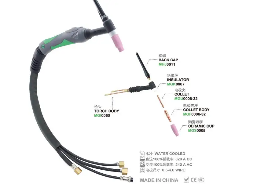 Аргоновый сварочный TIG фонарь 4 м с водяным охлаждением TIG фонарь es фонарь WP18 цанговый керамический сопло M16* 1,5