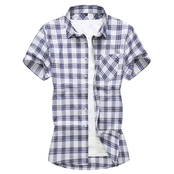 

YASUGUOJI New 2019 Summer Plus Size 5xl 6xl 7xl Short Sleeve Shirt Men Formal Work Dress Plaid Shirt Loose Mens Checkered Shirts