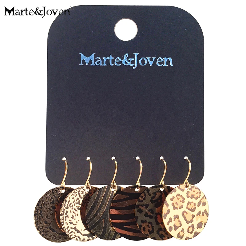 

Marte&Joven 3 Pairs/set Gold Tone Lion Head/Zebra Pattern/Leopard Round Drop Earrings Set for Women Fashion Accessories Gifts
