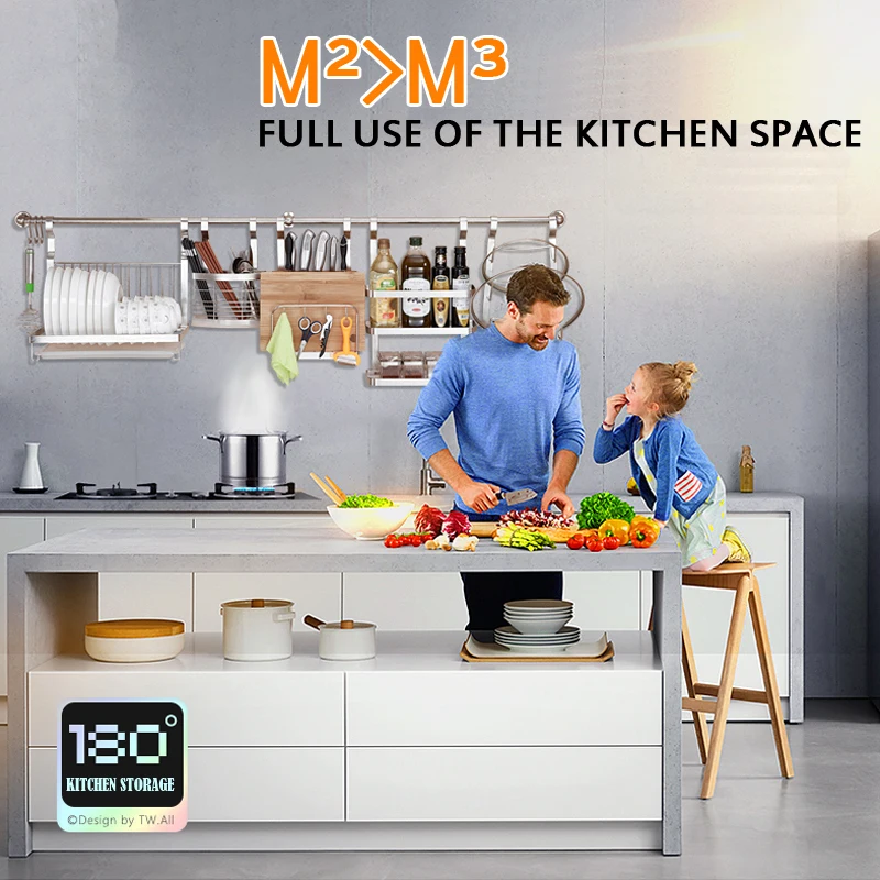 Baratos Estante de almacenamiento de cocina de acero inoxidable DIY para cortar pizarras con soporte accesorios de cocina montados en la pared de acero inoxidable 304