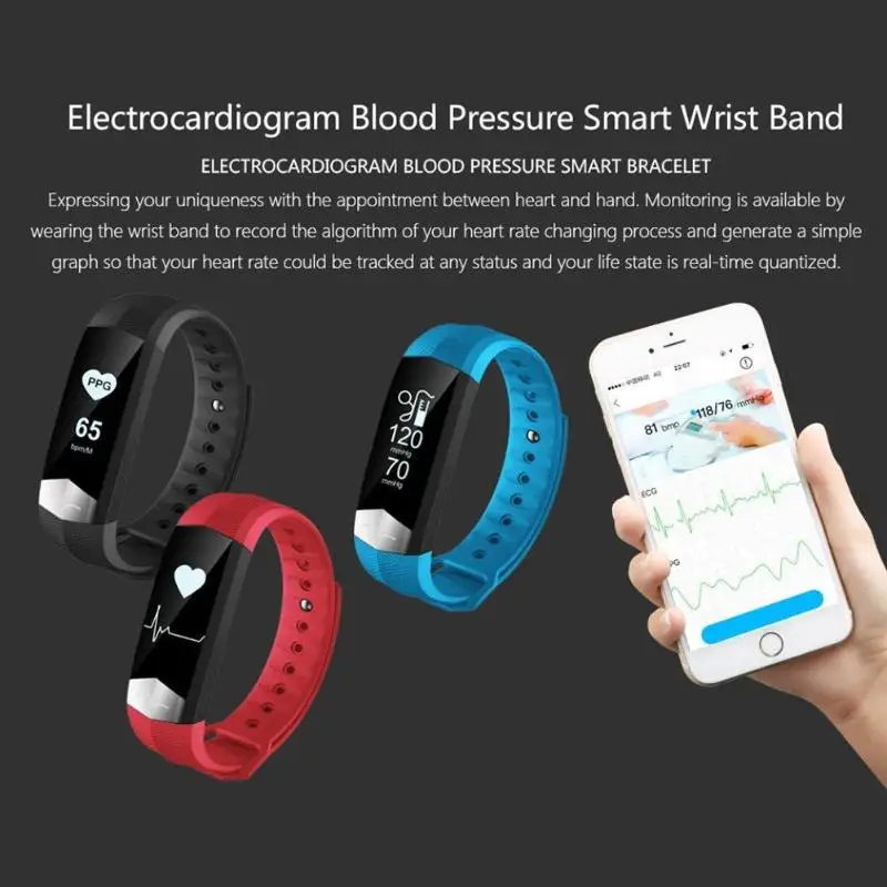 Bluetooth браслет Смарт-браслет для фитнеса ECG пульсометр монитор кровяного давления шагомер водонепроницаемый спортивный смарт-браслет