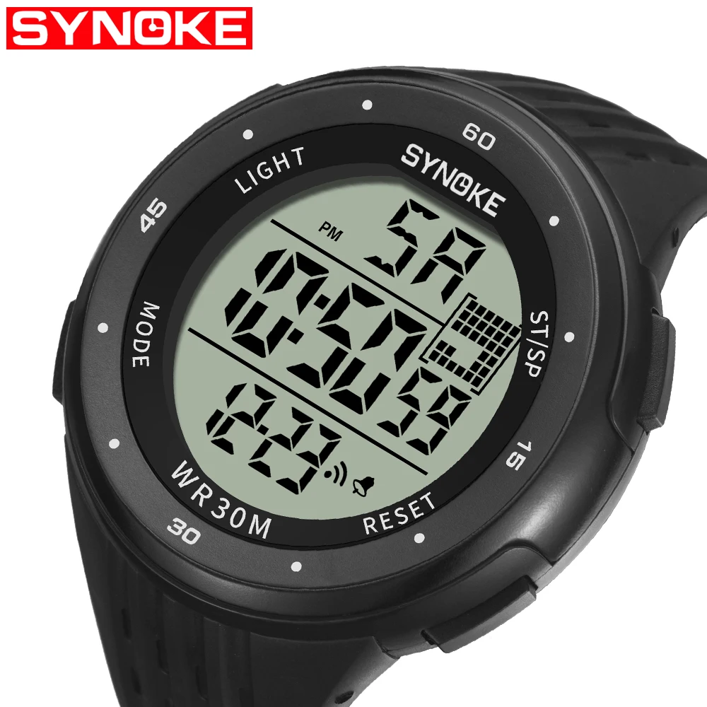 SYNOKE мужские спортивные часы брендовые цифровые наручные часы электронные мужские наручные часы Мужские 30 м водонепроницаемые мужские часы Relogio Masculino - Цвет: black