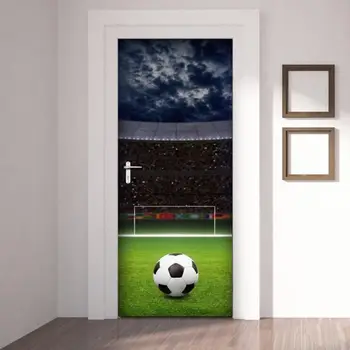 

3D Door Mural Football Field Wall Mural Art Wallpaper Poster Stickers Self Adhesive Removable Home Door Decals