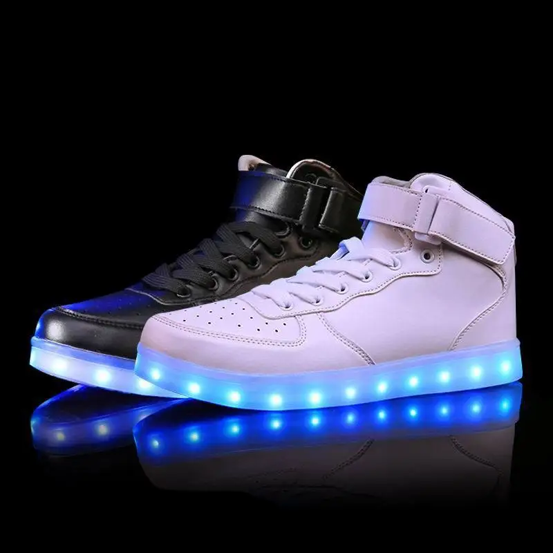 

Jookrrix 2018 White Shoes Men Fashion Luminous Sneakers High Top Male footware with Light chaussure LED Shoes Glowing Sneakers