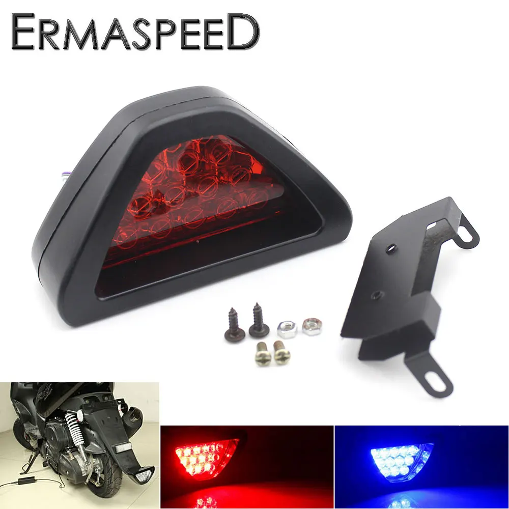 Motorcycle LED Rear Lights Strobe Triangle Brake Stop Signal Light Red
