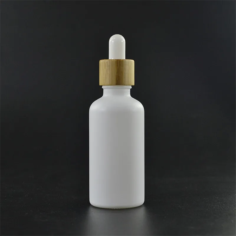 Download 100pcs* 50ml painting frosted white glass dropper bottle with bamboo cap for essential oil glass ...