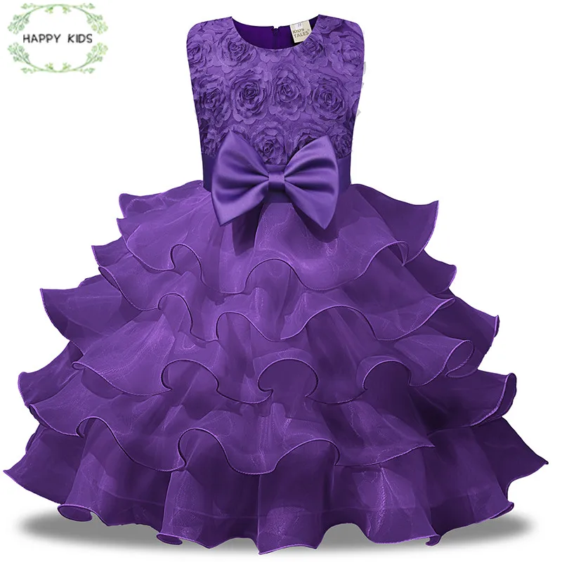 Doz437/платье для девочек от 3 до 8 лет с цветочным рисунком и пайетками, фиолетовое пышное свадебное платье для невесты г. Летние праздничные платья для принцессы