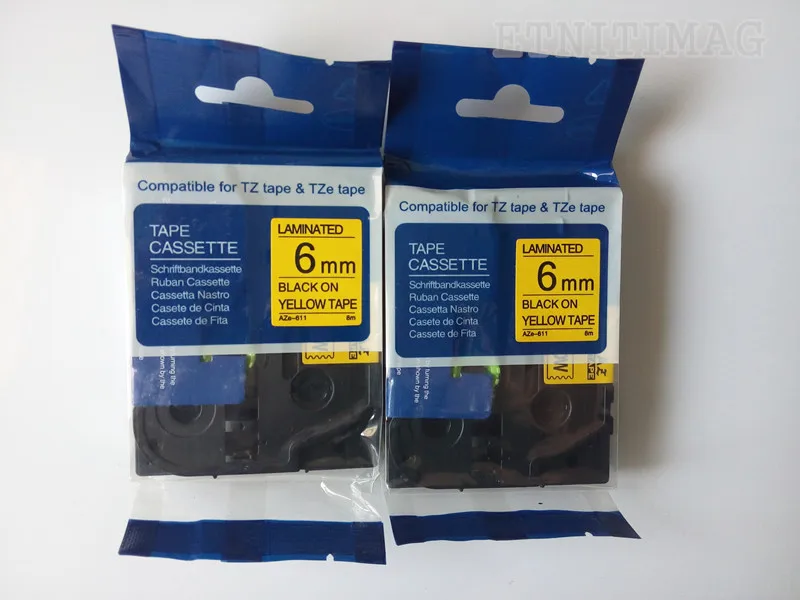 5 упаковок стандартная ламинированная пленка черная на желтой этикетке TZ TZe 611