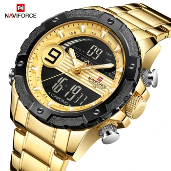 

NAVIFORCE Military Stainless Steel Waterproof Gold Men Watch Men's Dual Display Quartz Wristwatches Male Clock Relogio Masculino