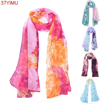 

160*50cm Fashion Chiffon Printed Scarves Women Long Scarf Butterfly Flower Clothing Accessories