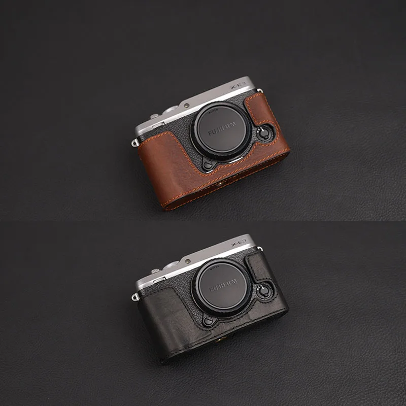 Cámara Caso Bolsa De Cuero Genuino Media Cubierta Inferior Soporte Agarre Para Fujifilm X-E3