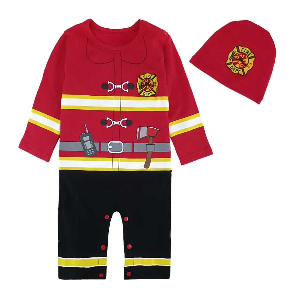 Baby Boys Halloween Costume Infant Newborn Fireman Romper with Hat