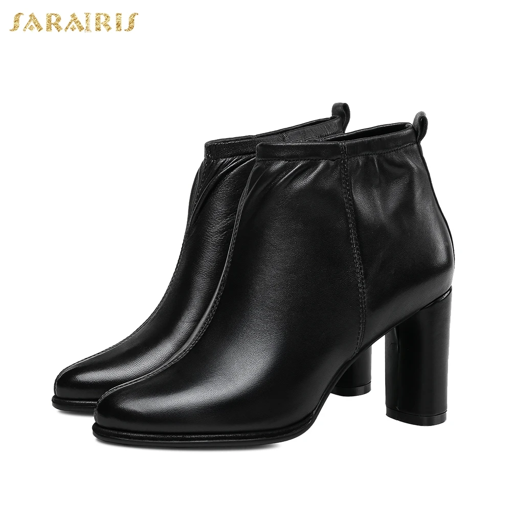 

SARAIRIS New Arrivals Wholesale High Heels Natural Cow Genuine Leather Elastic Band Boots Women Shoes Elegant Shoes Ankle Boots