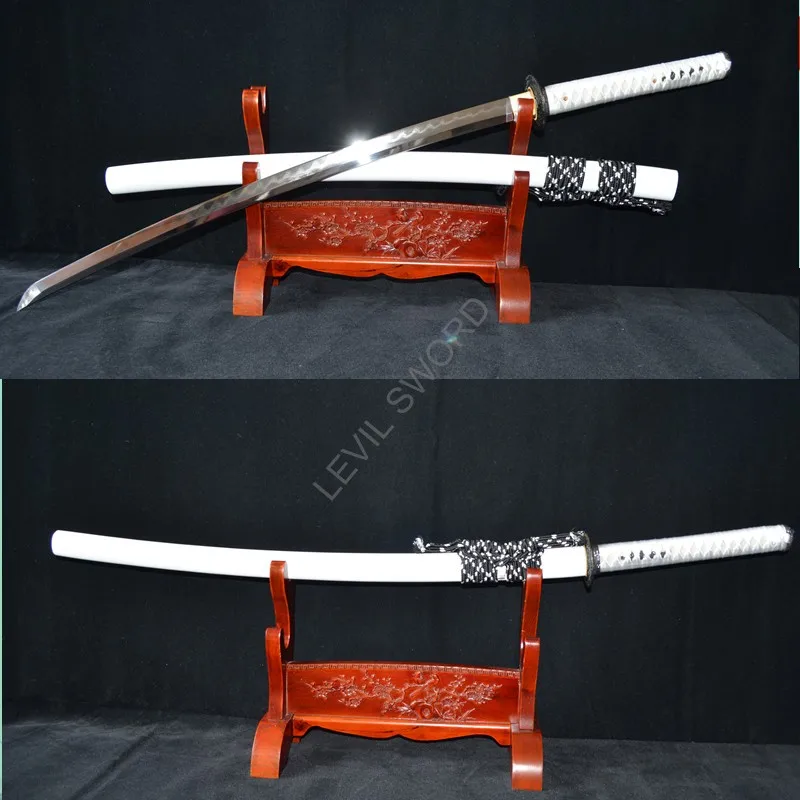 Sample DAMASCUS JAPANESE SAMURAI SWORD KATANA FOLDED STEEL FULL TANG BLADE - Hard wooden white saya can customized sword | Дом и сад