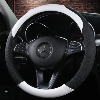

KKYSYELVA 38cm Auto Steering-Wheel Black Car Styling Steering Wheel Cover Leather Steering Covers Car Interior Accessories
