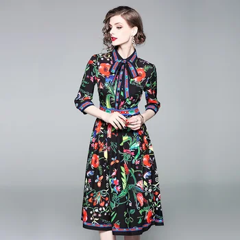 

woman mid dress floral printed female summer dress ladies vintage party dress