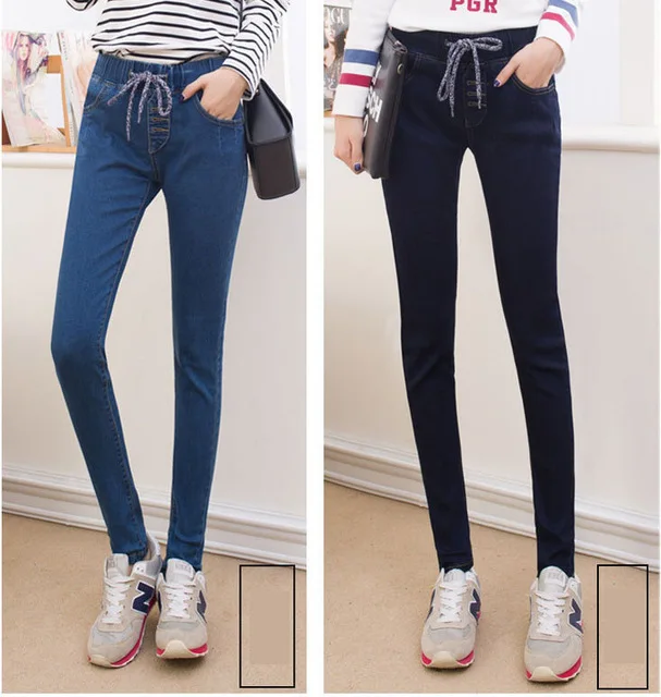 High Quality 2017 Spring Autumn show Thin Elastic Waist Women s Jeans Pencil Pants Feet Jeans
