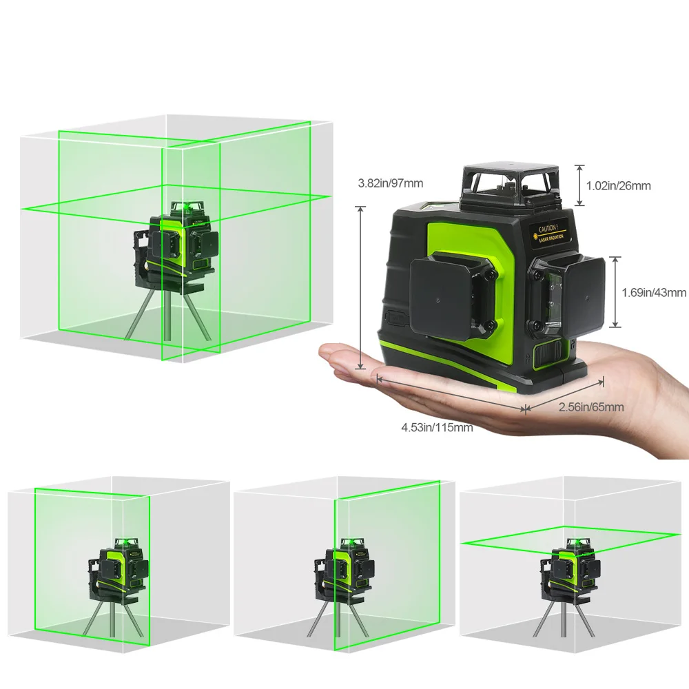 Günstig Huepar 12 Linien 3D Cross Line Laser Level Selbst Nivellierung 360 Grad Vertikale und Horizontale Kreuz Grün Strahl Linie USB Lade