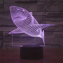 Бесплатная Доставка 1 шт. 7 Многоцветный USB зарядка 3D ЧЕЛЮСТИ акриловые свет в ночь с 3D luminaria настольные лампы 3D СВЕТОДИОДОВ