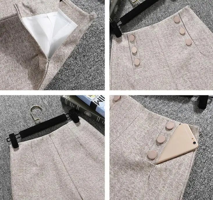 Women Winter Woolen Shorts With Buttons High Waist Formal Winter Shorts Elegant Slim Women 
