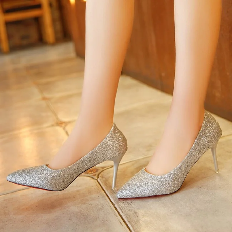 Frauen/модные женские туфли на высоком каблуке; цвет золотистый; удобные туфли на высоком каблуке без шнуровки; милые женские свадебные туфли на высоком каблуке; Цвет Серебристый; G2628