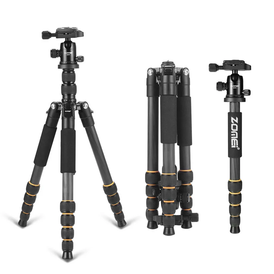 

ZOMEI Q666C Portable Professional Travel Camera Tripod Carbon Fiber Tripods Monopod For Digital SLR DSLR Cameras With Ball Head