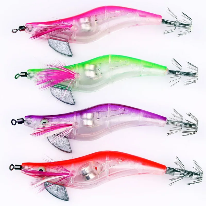 Newly 4pcs 10.5cm Shrimp Flashing LED Light Squid Jig Fishing Lure Prawn Tackle Hook BF88