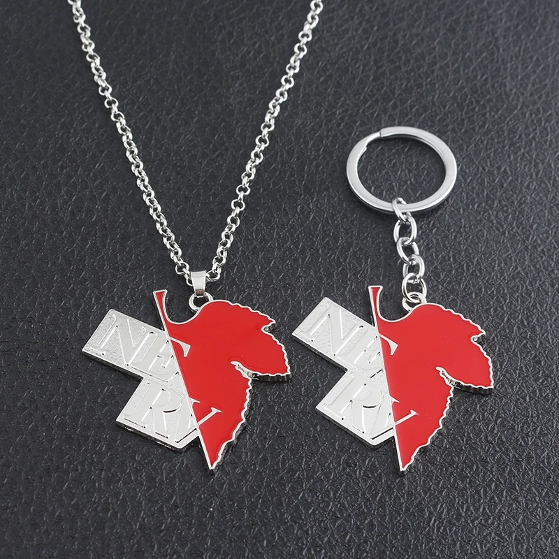 

SG Hot Anime NEON GENESIS EVANGELION Necklaces Pendants Red EVA Maple Leafs Keyring Holder Car Bag Chaveiro Men Women Jewelry